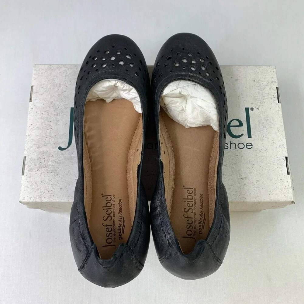 Josef Seibel Women Pippa 9 Ballet Flats Black Perforated Slip-On Shoes Sz 6.5/37